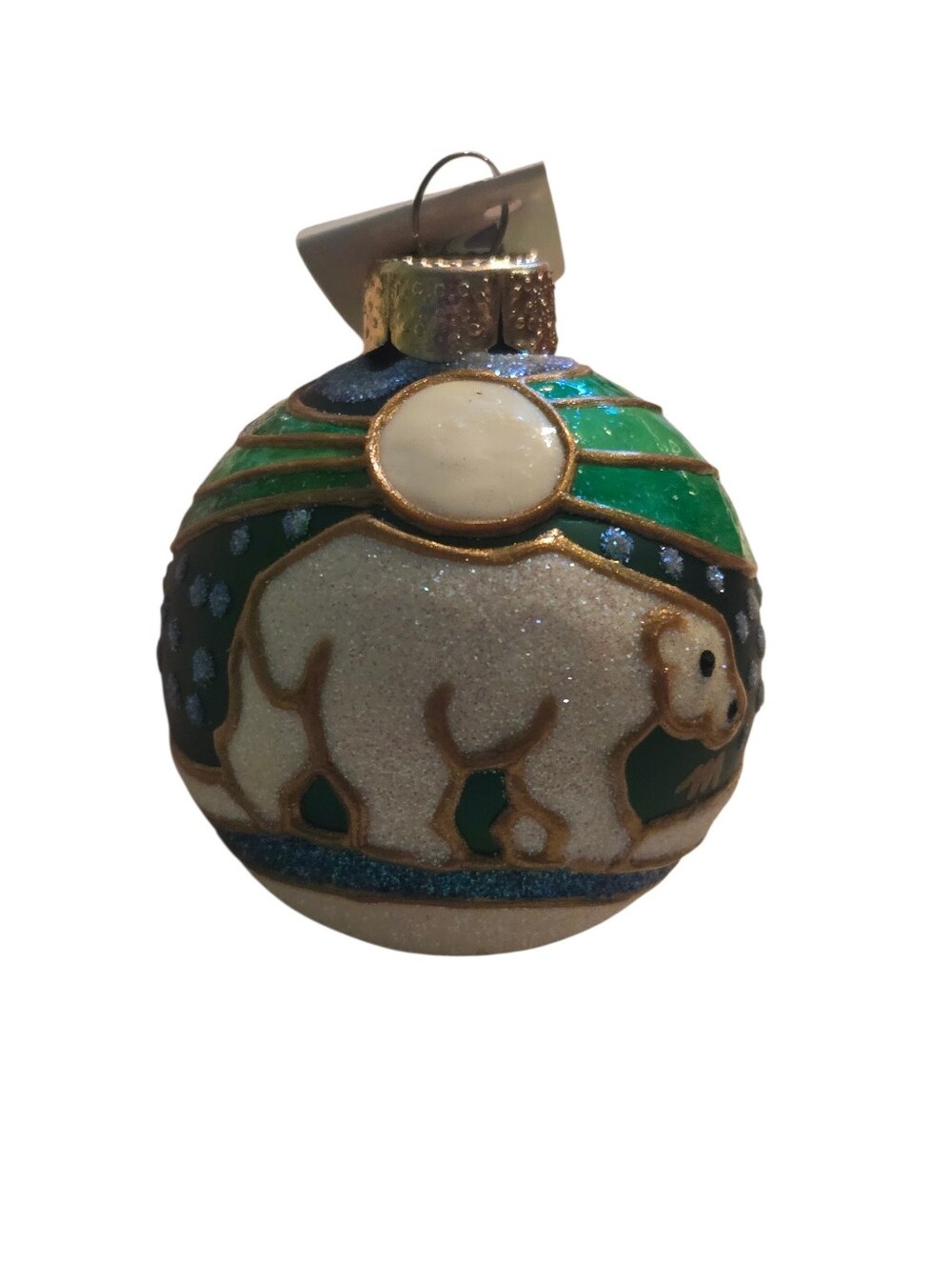Yellowknife NWT art Glass Polar Bear small Christmas Ornament by Michele Mecklin